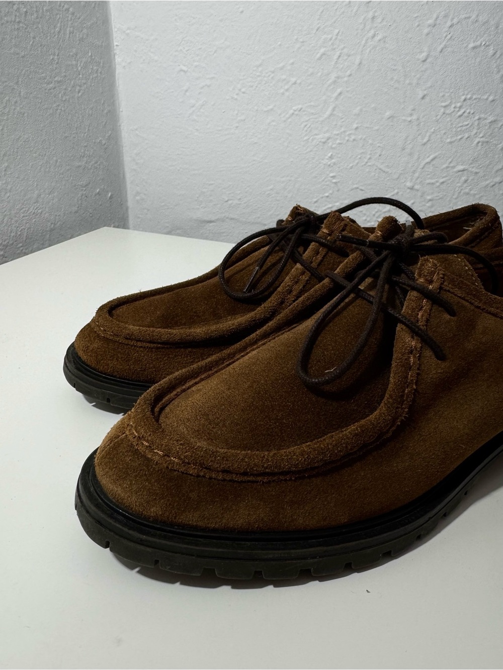 Premium Brown Suede Lace-Up Derby Shoes Lug Sole Size 40